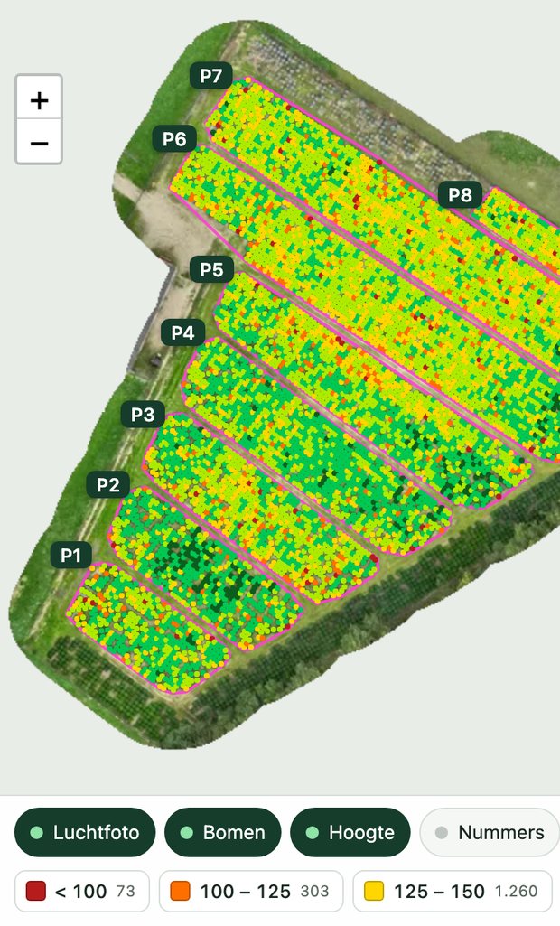 The tree map open on a phone, showing parcels and coloured trees